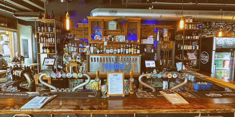 Beer taps and Bar at Smith's Craft Beer House Queenstown NZ